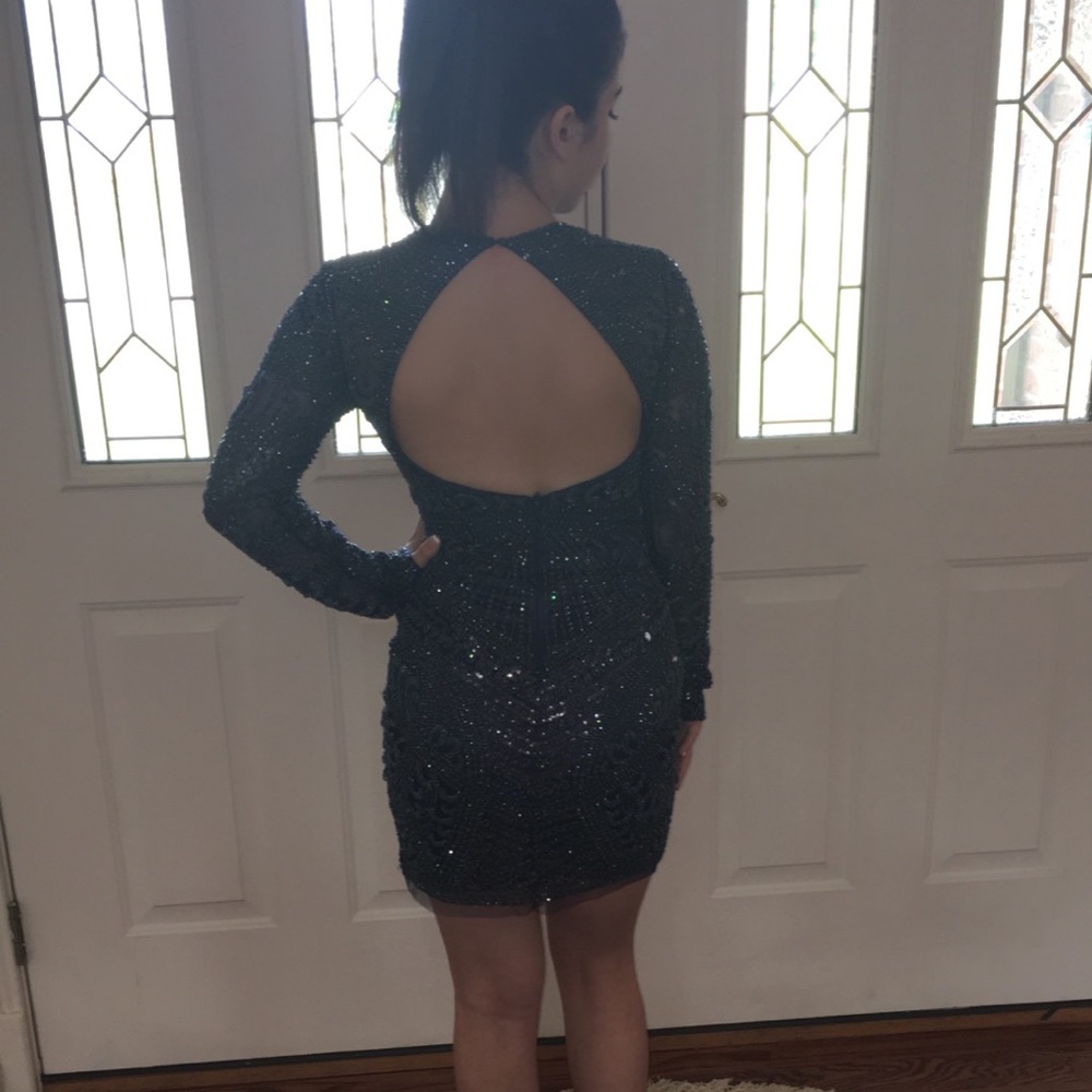 Sherri Hill Navy Blue Long Sleeved Dress